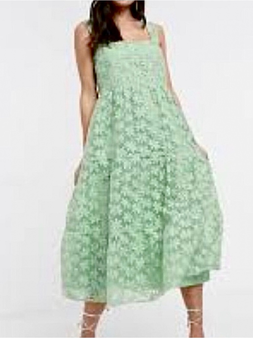 Coquette Sage Mint Green Floral Lace Dress with Tie Detail